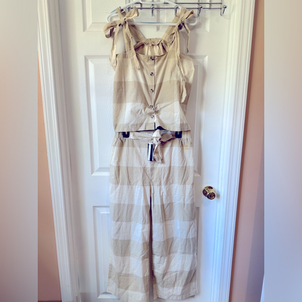NWT Isadora 2-piece women’s pant suit ivory & cream Buffalo check elastic waist - Picture 1 of 10